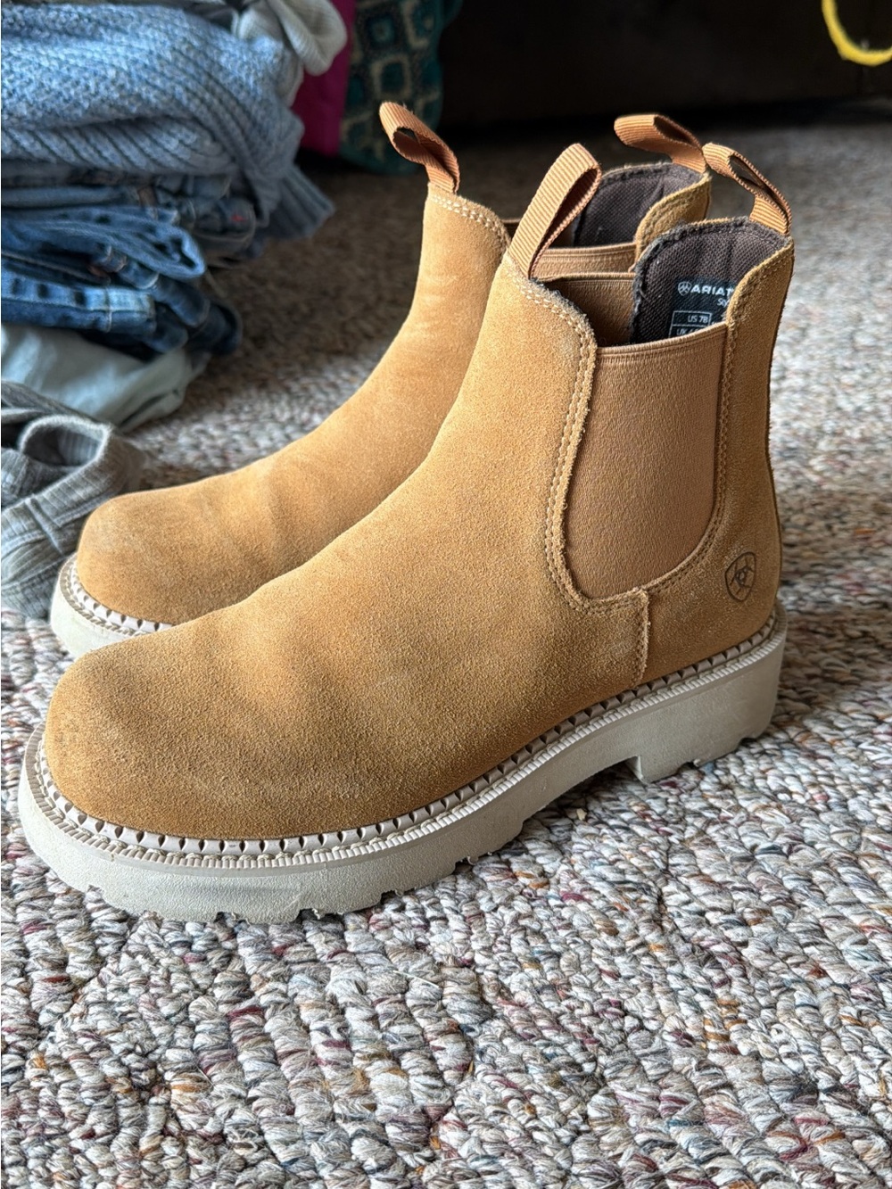 Ariat Chelsea boots — Tan Suede Upper with Light Beige Sole